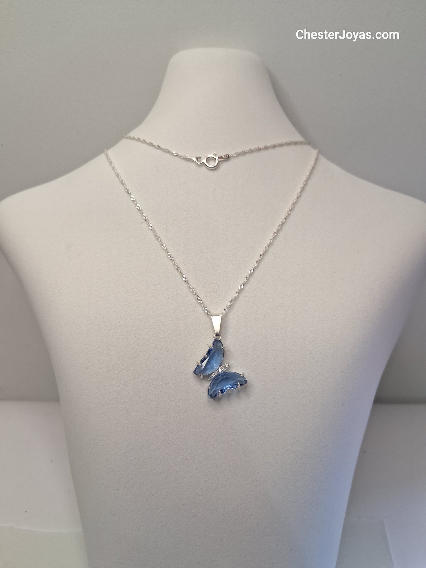 Collar - Mariposa Piedra aazul engazada (Singapur) - Plata925 - Dama.