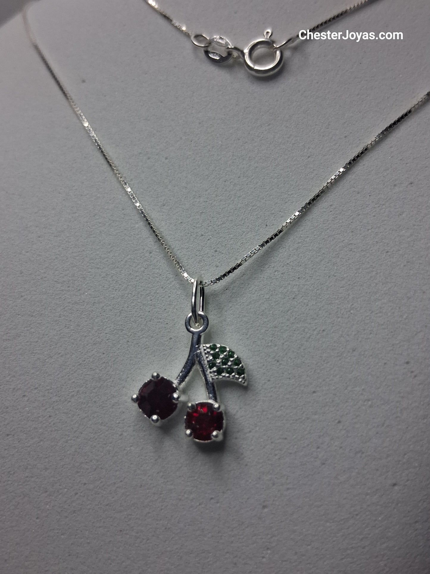 Collar - Cadena (Veneciana) c/ Dije Cerezas Roja - Plata 925 - Dama.
