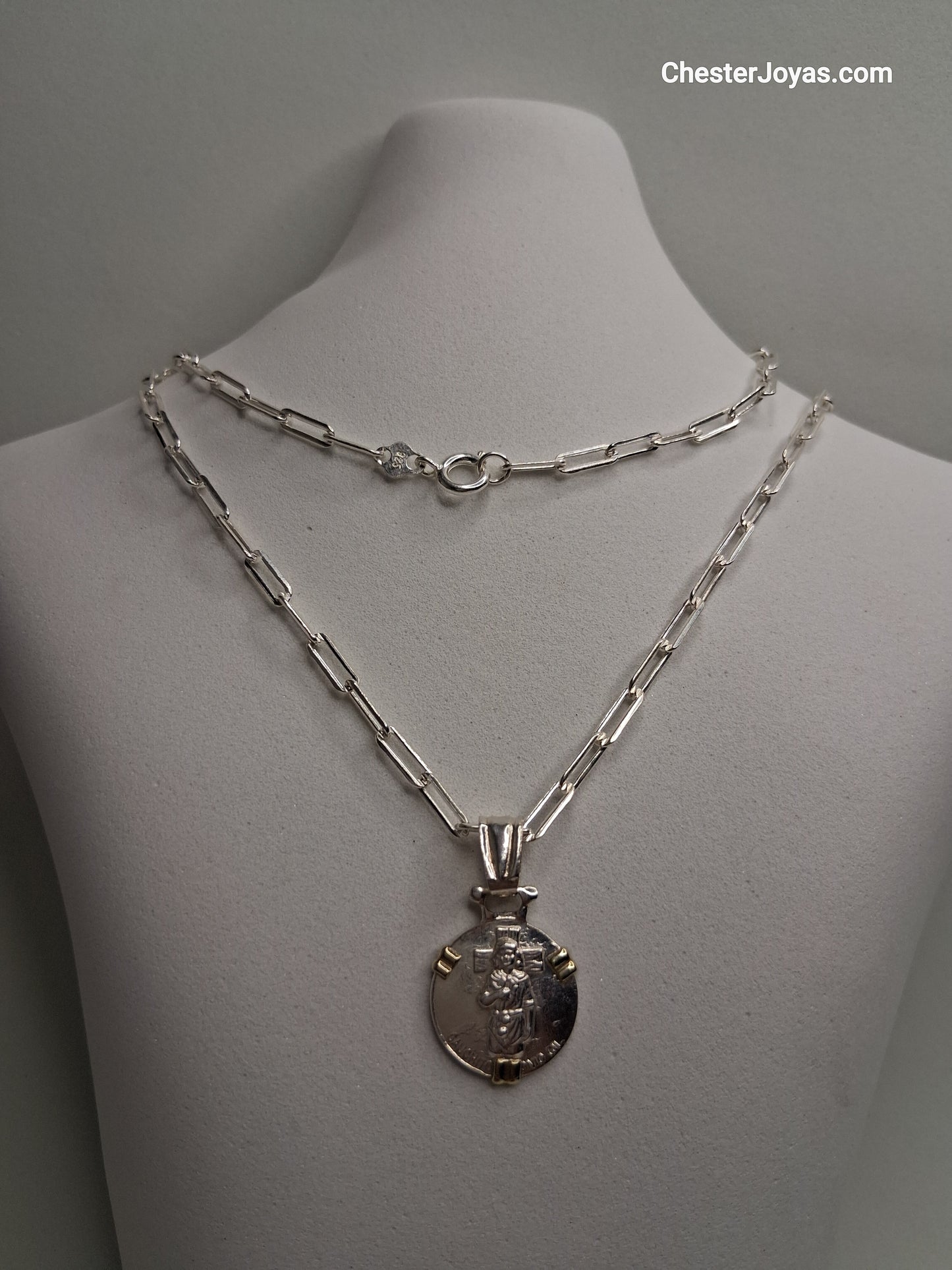 Collar - Forcet FL-80 x 60 cms - Plata925 - Dije Gauchito Gil Plata y Oro - Caballero.