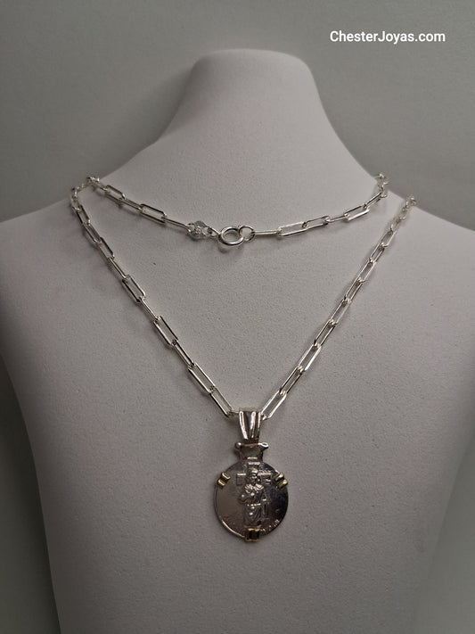 Collar - Forcet FL-80 x 60 cms - Plata925 - Dije Gauchito Gil Plata y Oro - Caballero.