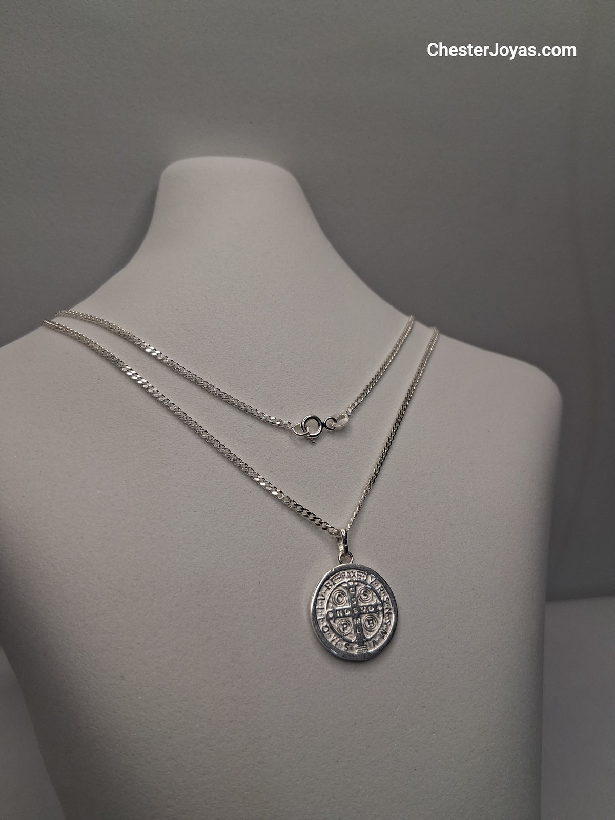 Collar - Cadena diamantada x 55 cm - Dije San Benito  - Plata925 - Caballero.