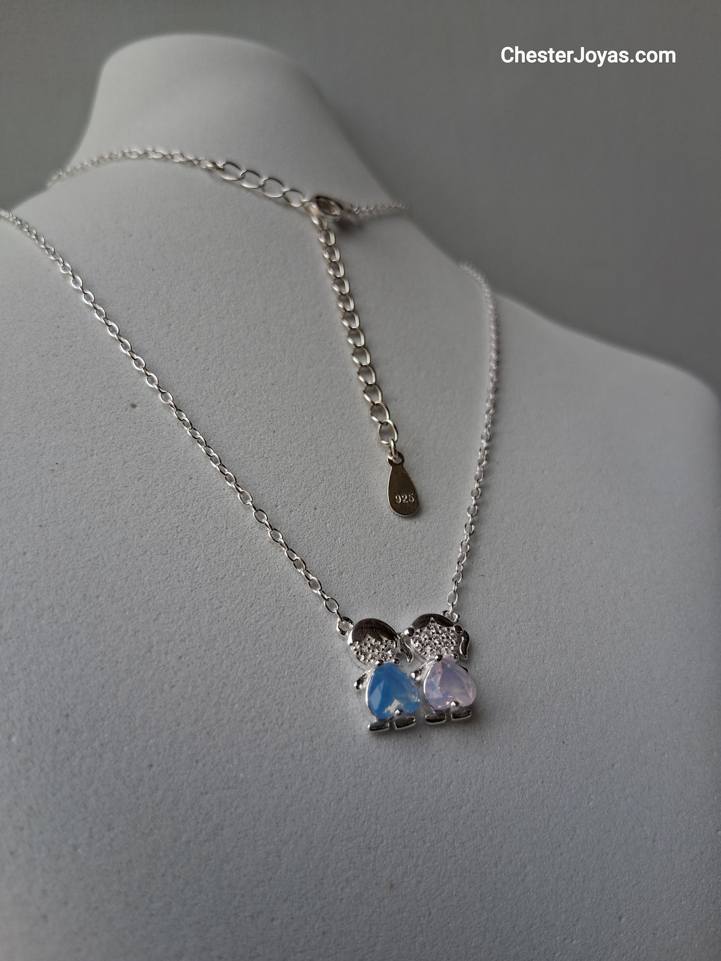 Collar (Regulable) - Colgante Parejita de Nenes (Nene-Nena) - Dama - Plata925.