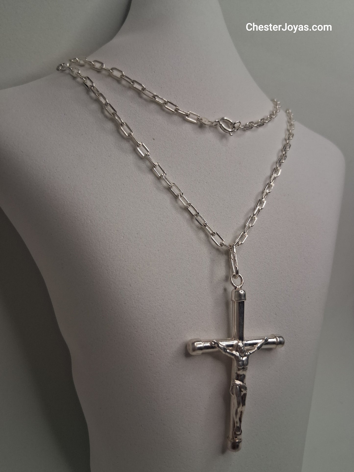 Collar - Forcet F-80 x 65 cms - Cruz grande - Plata925 - Caballero.