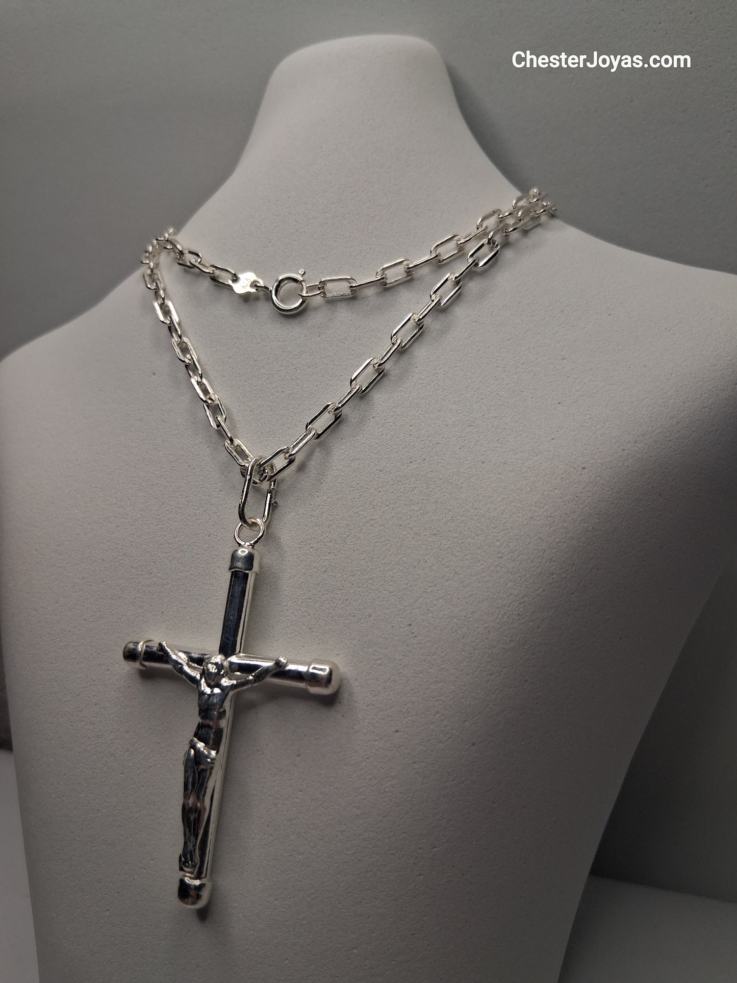 Collar - F-90 x 60 cms - Cruz grande - Plata925 - Caballero.