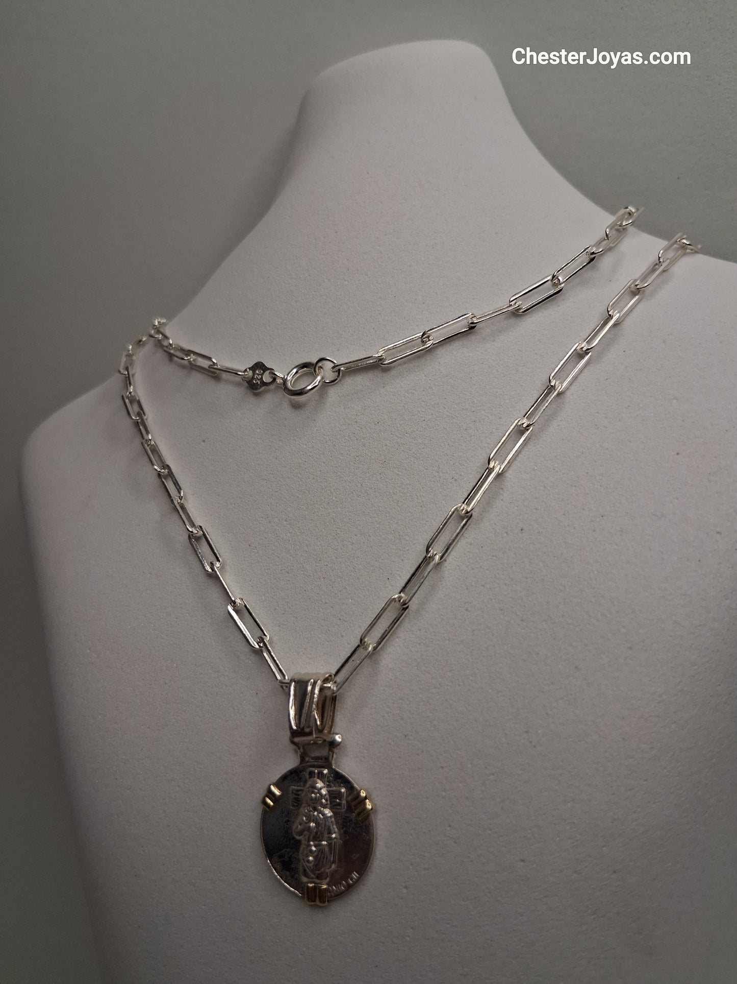 Collar - Forcet FL-80 x 60 cms - Plata925 - Dije Gauchito Gil Plata y Oro - Caballero.