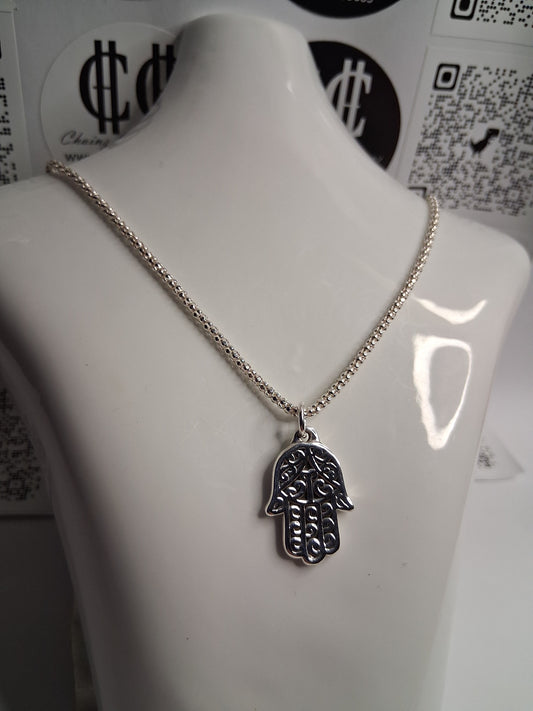Collar - Cadena Coreana x 45 cm - Dije Mano de Fatima - Plata925 - Dama.