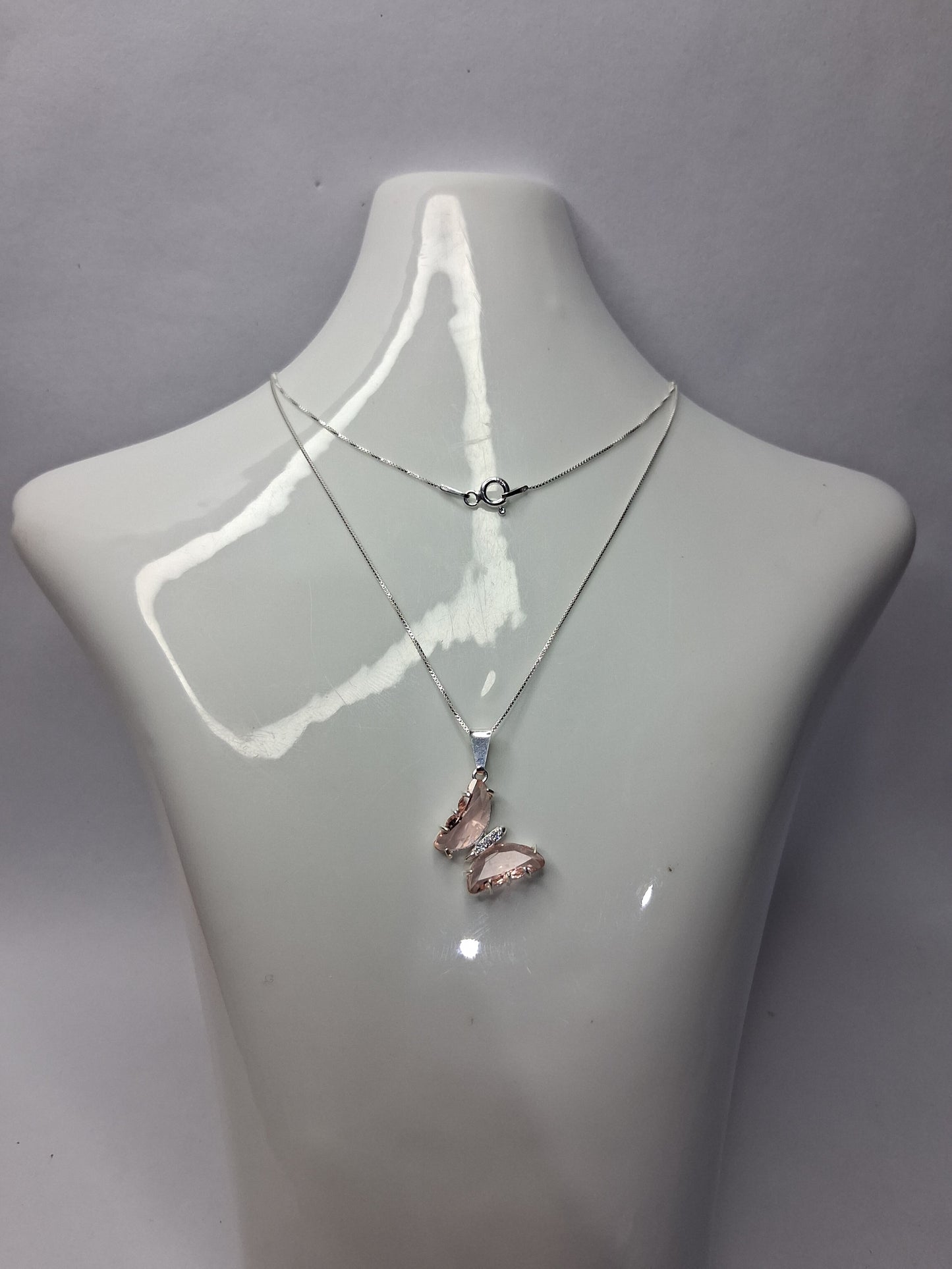 Collar - Mariposa piedra Coral engazada (veneciana) - Plata925 - Dama.