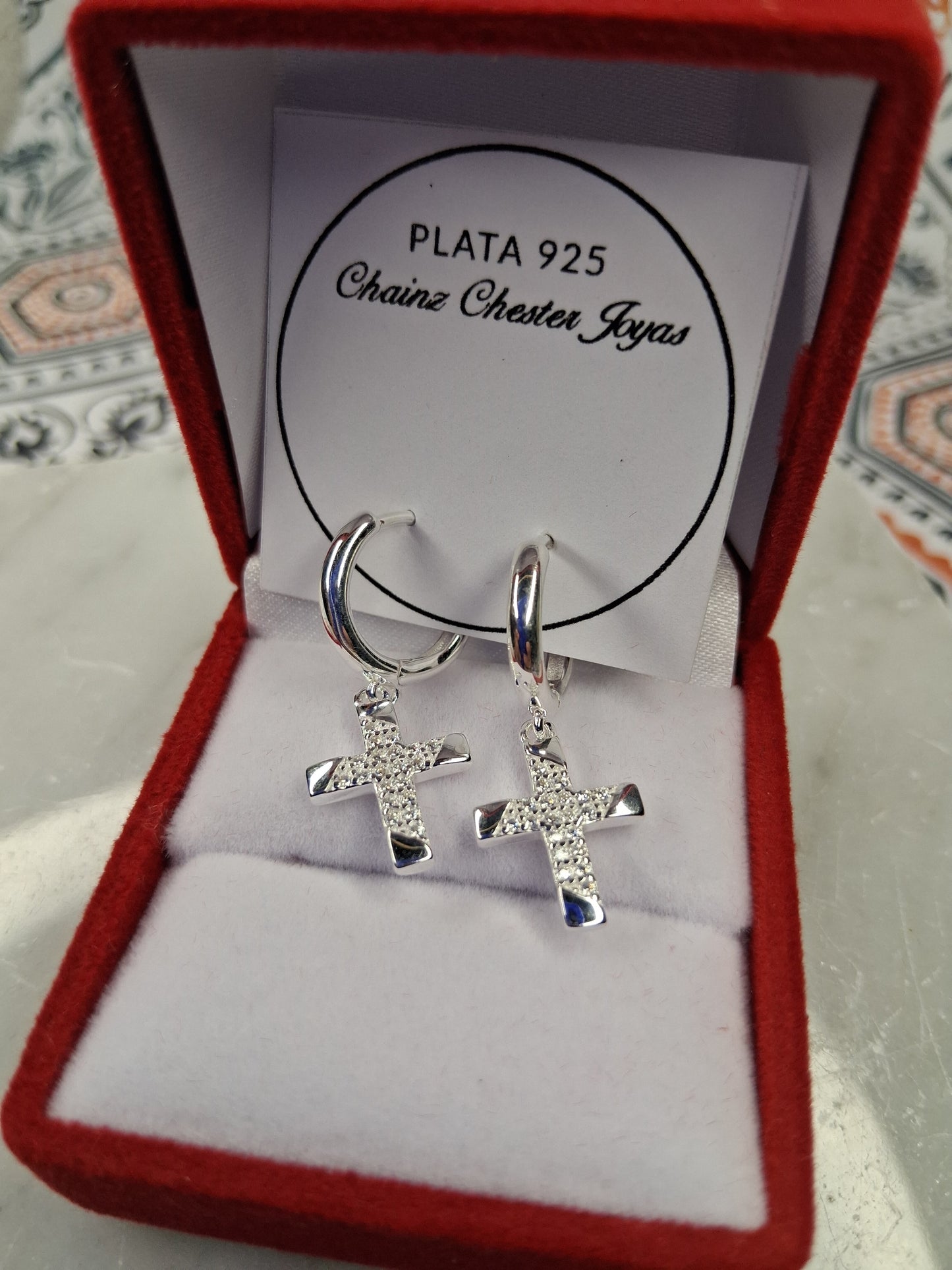 Aros - Argollas con Dije de Cruz - 15 mm - Plata925.