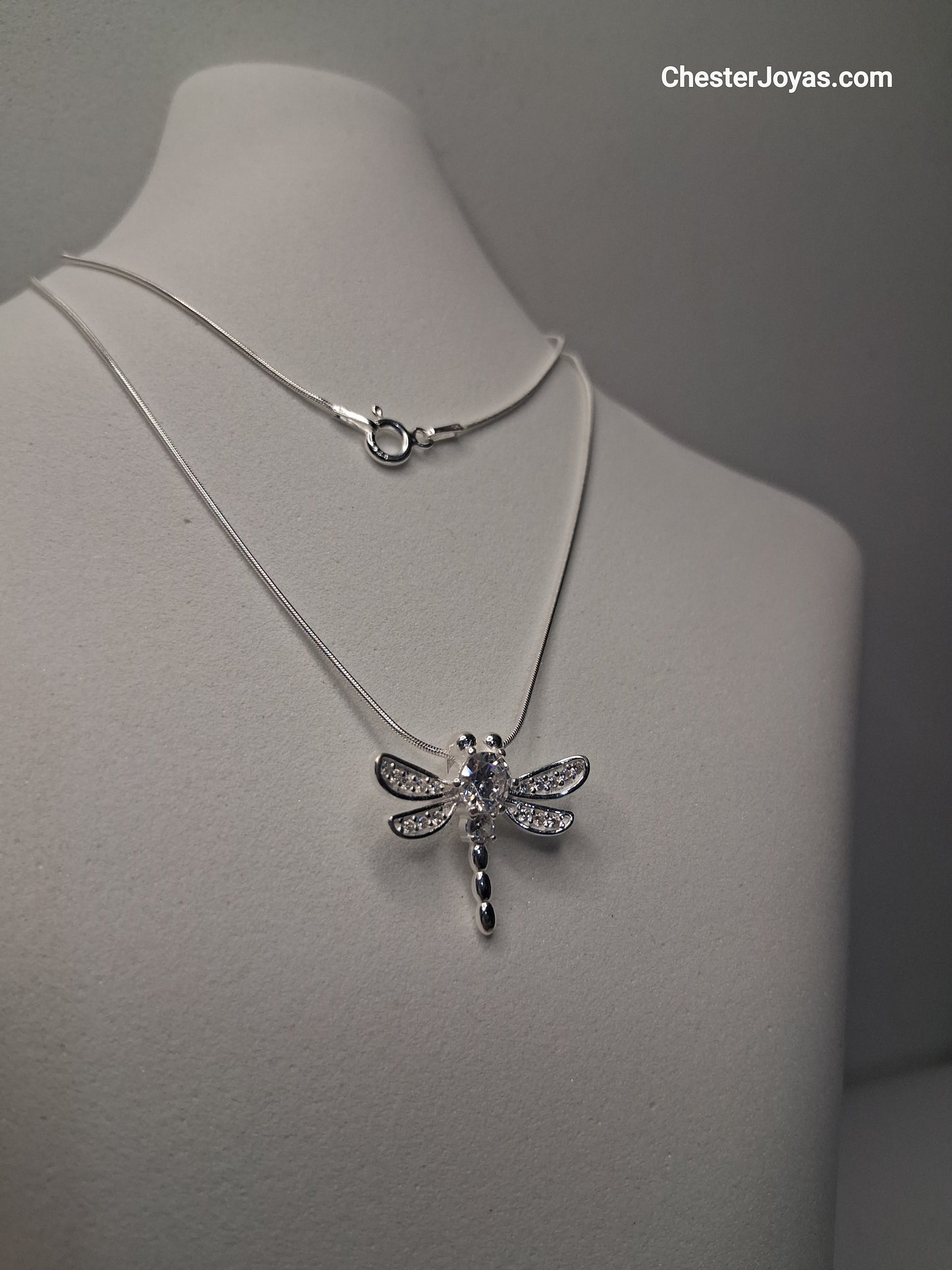 Collar - Libélula con Brillo Cadena Cola de Ratón x 40 Cms – Plata 925 - Dama.