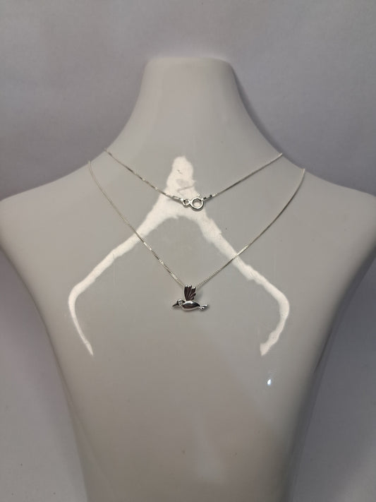 Collar - Cadena y Dije de Colibrí (blanco) - Plata 925.