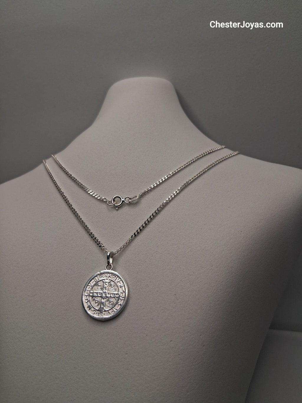 Collar - Cadena diamantada x 55 cm - Dije San Benito  - Plata925 - Caballero.