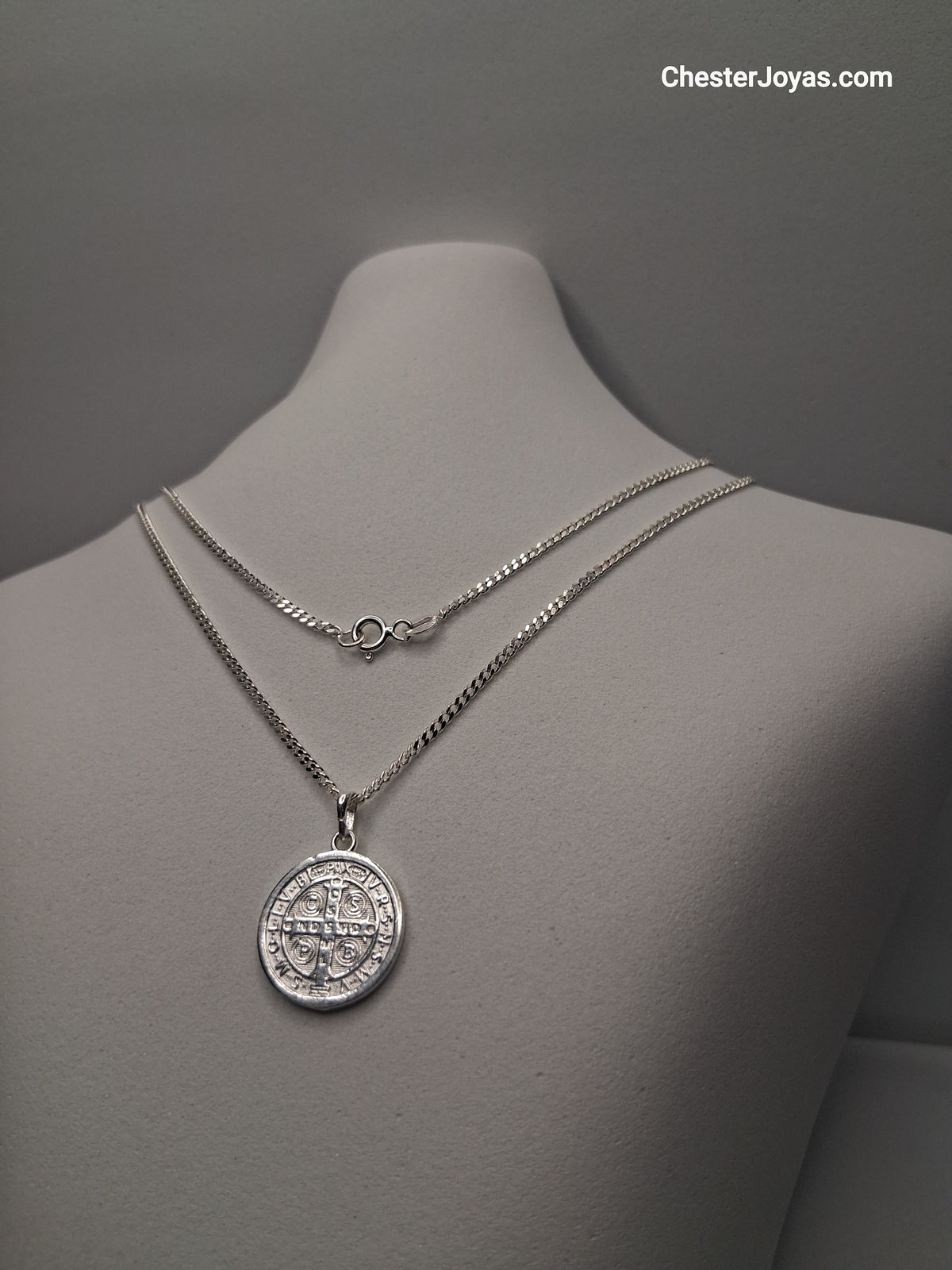Collar - Cadena diamantada x 55 cm - Dije San Benito  - Plata925 - Caballero.