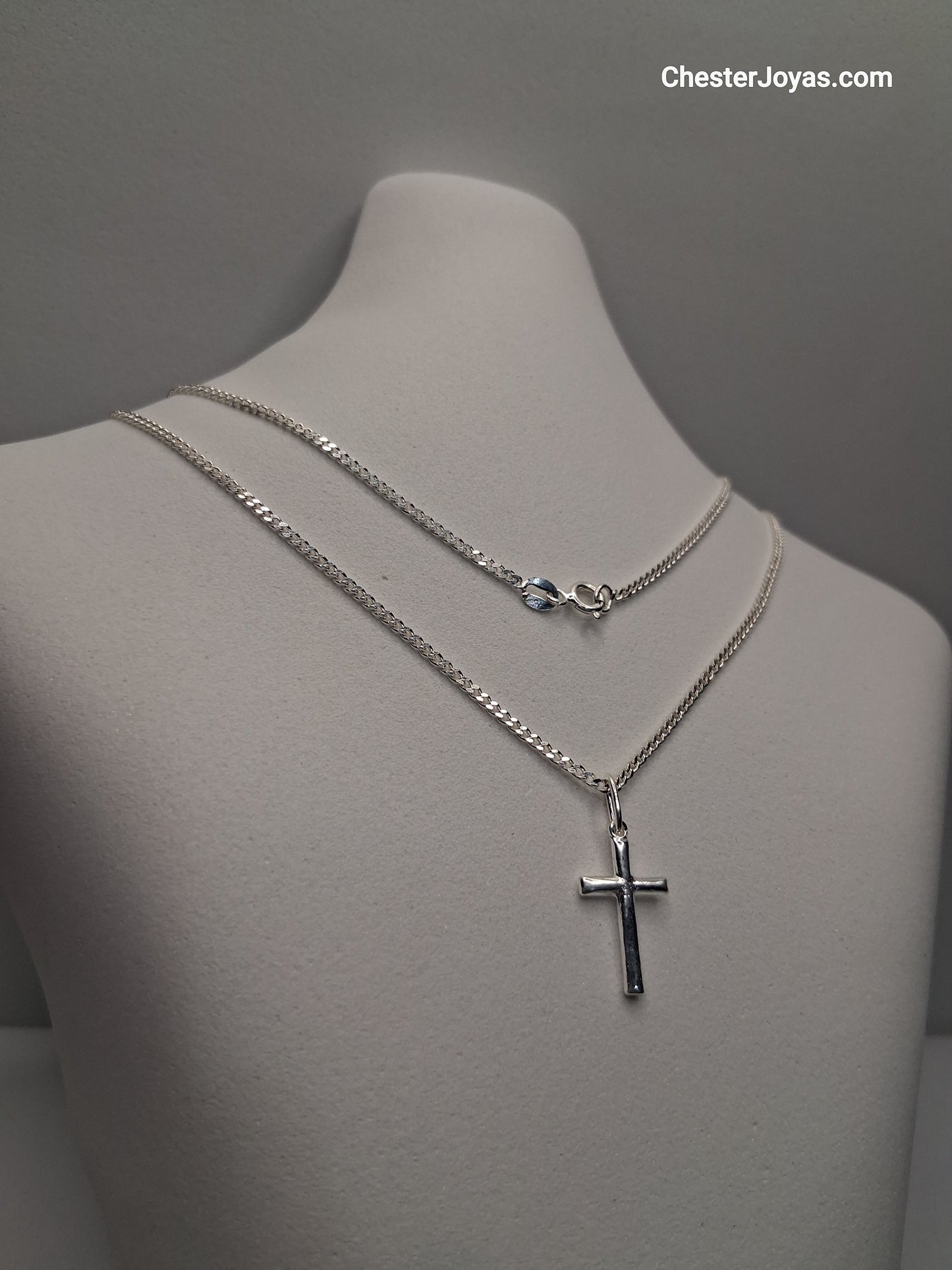 Collar - Cadena Diamantada x 60 cms - Cruz Chica - Plata925 - Caballero.