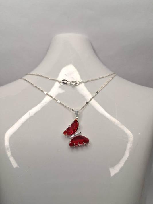 Collar - Mariposa piedra rojo engazada - Plata925 - Dama.