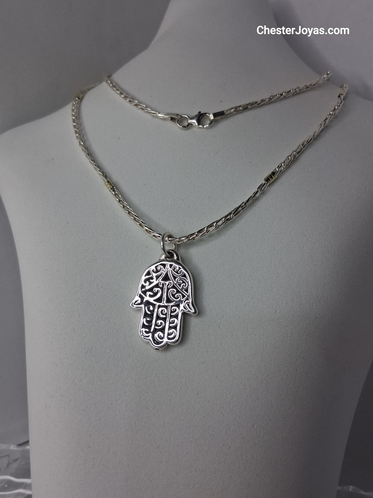 Collar - Plata y Oro x 45 cm - Dije Mano de Fatima - Plata925 - Dama.