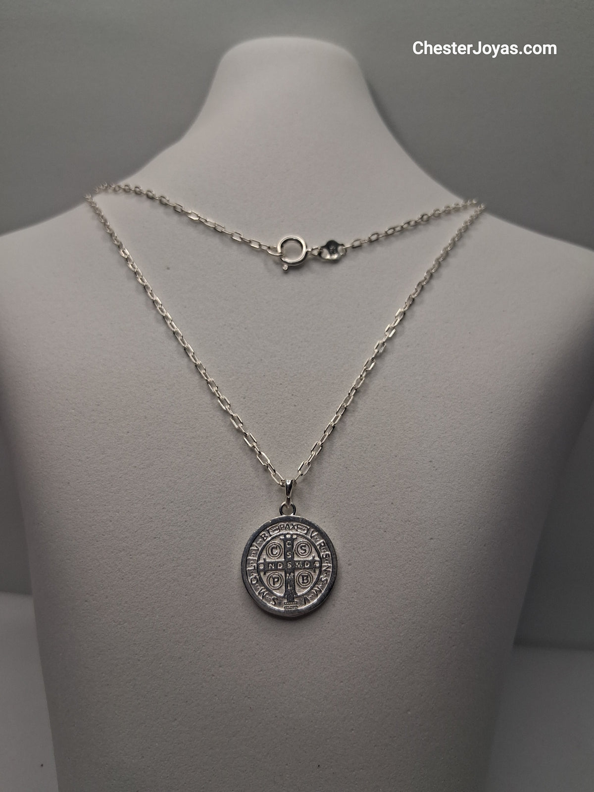 Collar Cadena Mini Forcet x 60 cm Plata 925 con Dije San Benito - Caballero