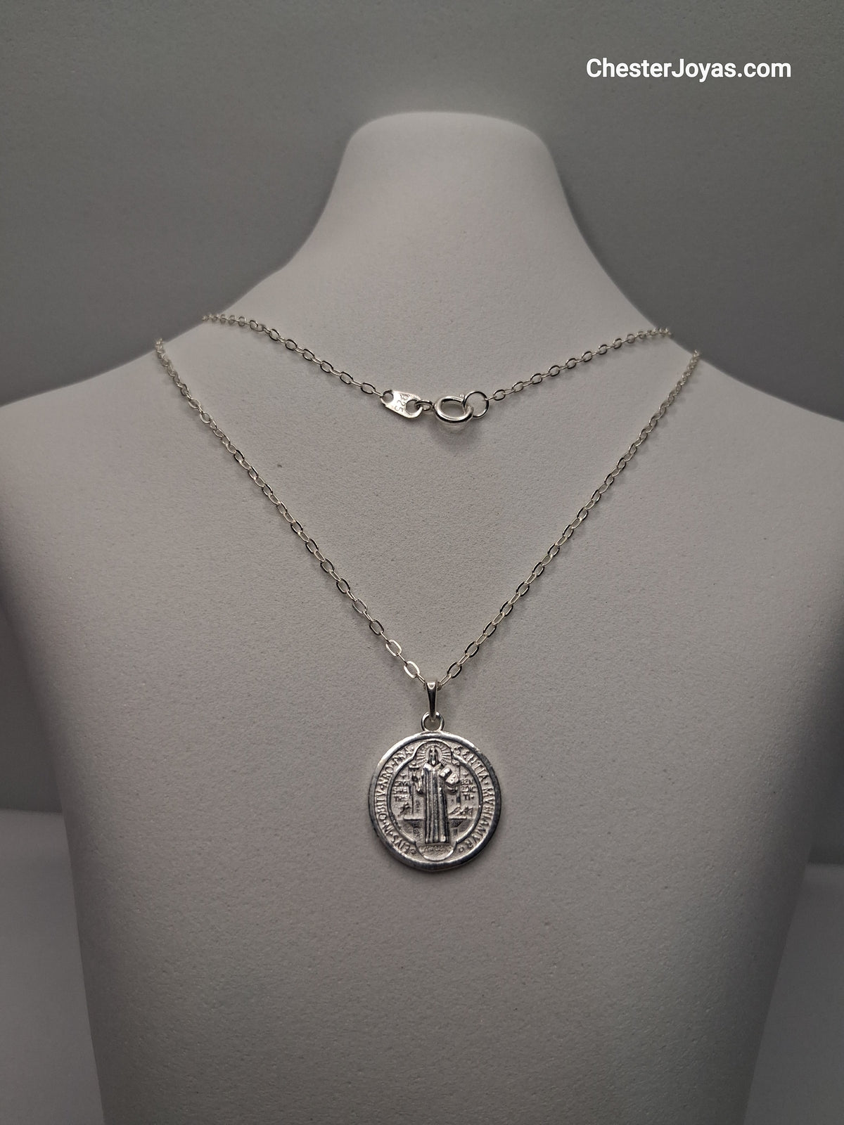 Collar Cadena Mini Forcet x 50 cm Plata 925 con Dije San Benito - Unisex