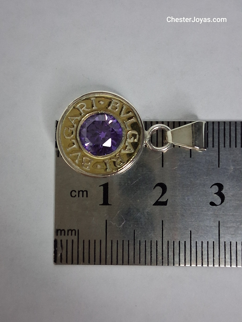 Collar -  Cadena Plata y Oro  x 45 cms - Dije BVLGARI (violeta) - Dama.
