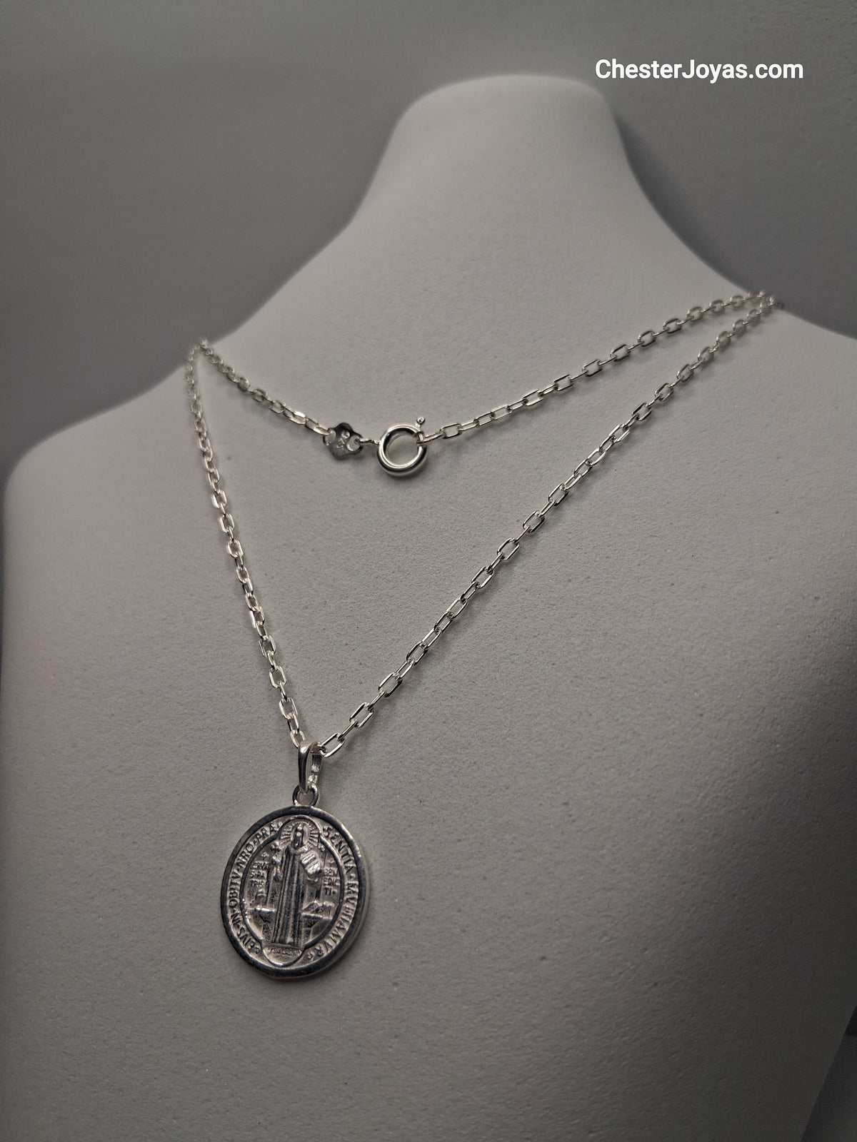 Collar Cadena Mini Forcet x 60 cm Plata 925 con Dije San Benito - Caballero