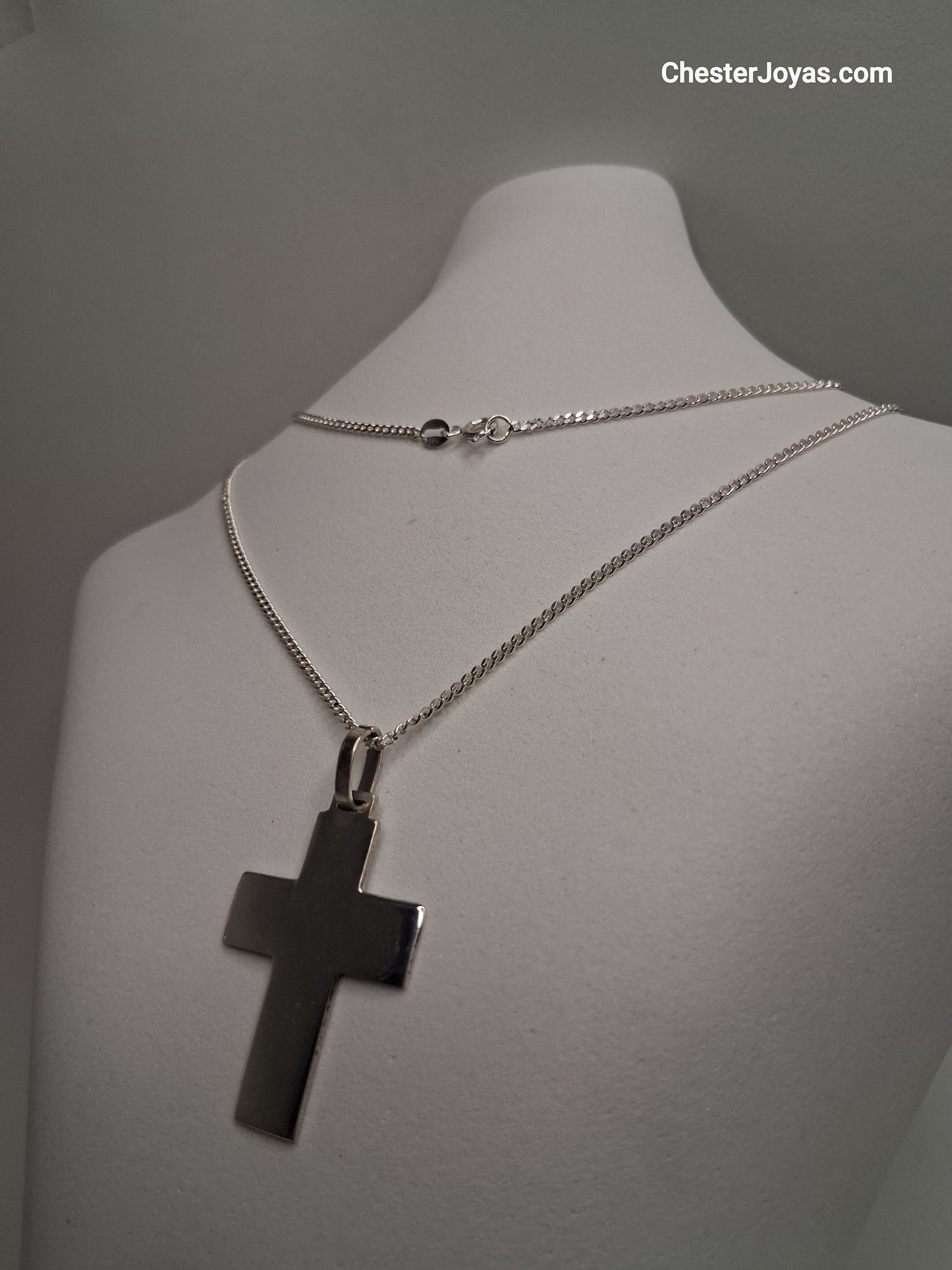 Collar - Cadena Diamantada x 60 cms - Cruz Chata - Plata925.