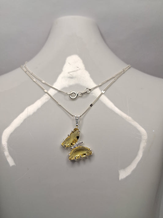 Collar - Mariposa piedra amarilla engazada x 45 cm - Plata925 - Dama.
