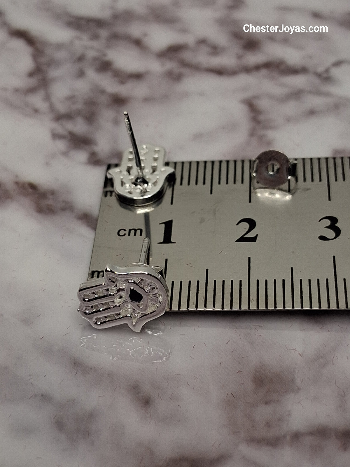 Aros - Pasantes Mano de Fátima con Piedras Blancas - Plata925