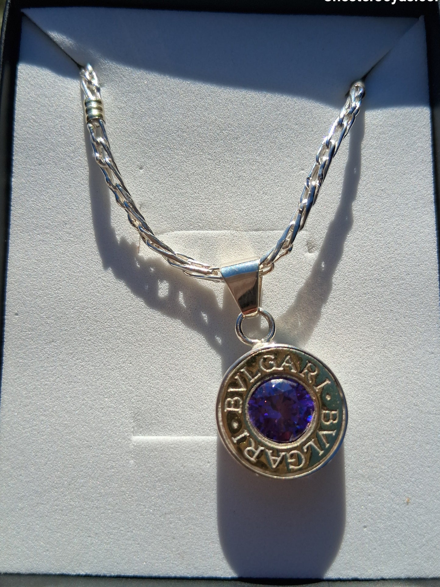 Collar -  Plata y Oro - x 45 cms - Dije BVLGARI (violeta) - Dama.