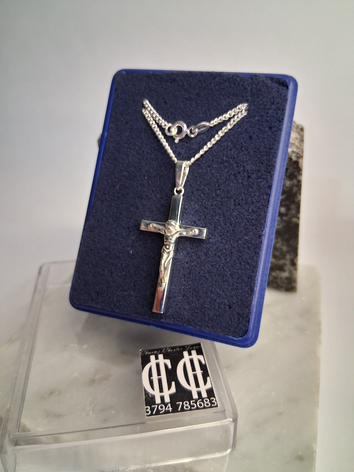 Collar - diamantada x 60 cms - Cruz - Plata925 - Caballero.