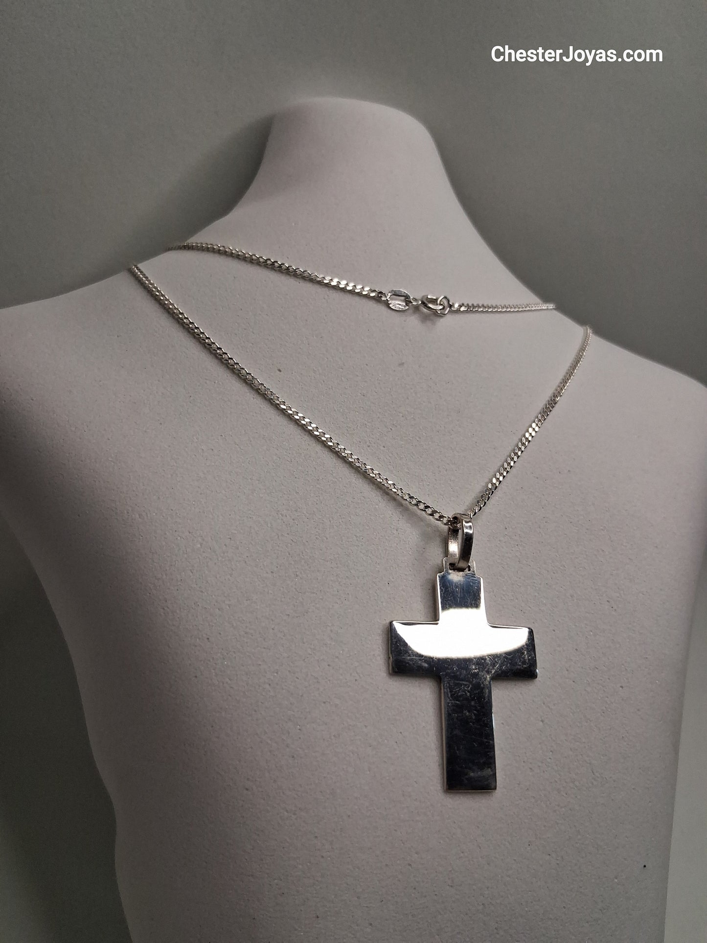 Collar - Cadena Diamantada x 60 cms - Cruz Chata - Plata925.