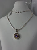 Collar -  Cadena Plata y Oro  x 45 cms - Dije BVLGARI (violeta) - Dama.