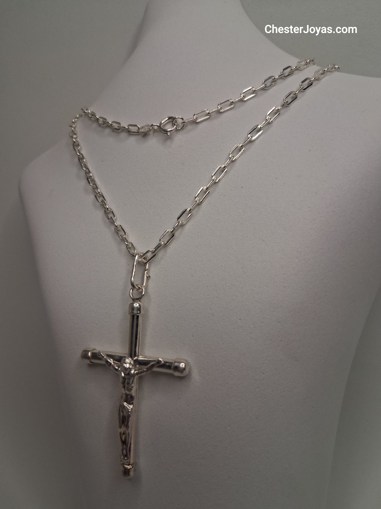Collar - Forcet F-80 x 65 cms - Cruz grande - Plata925 - Caballero.