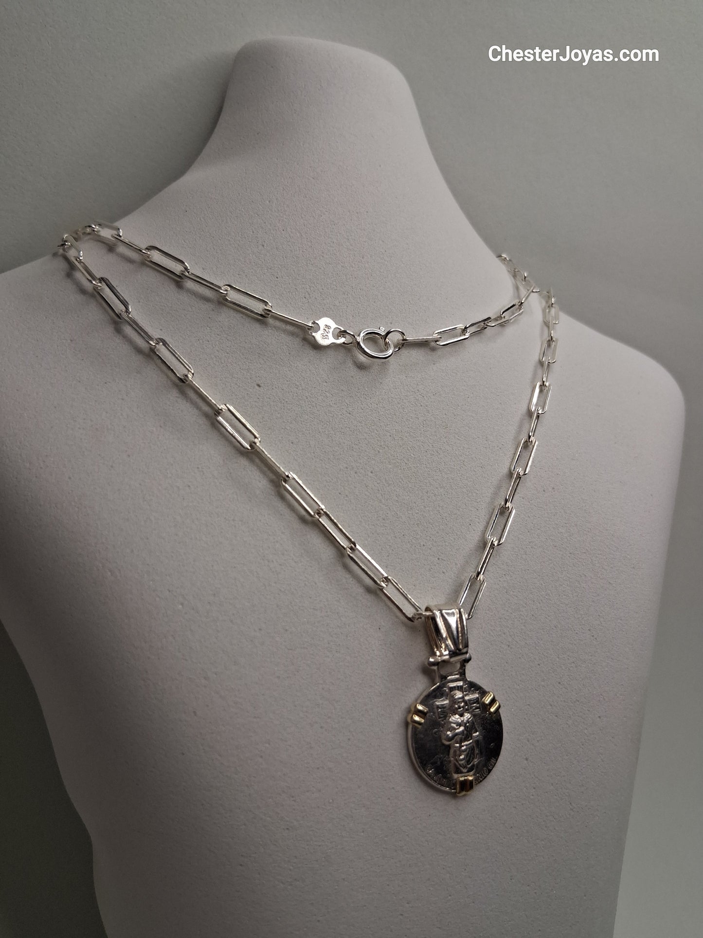 Collar - Forcet FL-80 x 60 cms - Plata925 - Dije Gauchito Gil Plata y Oro - Caballero.
