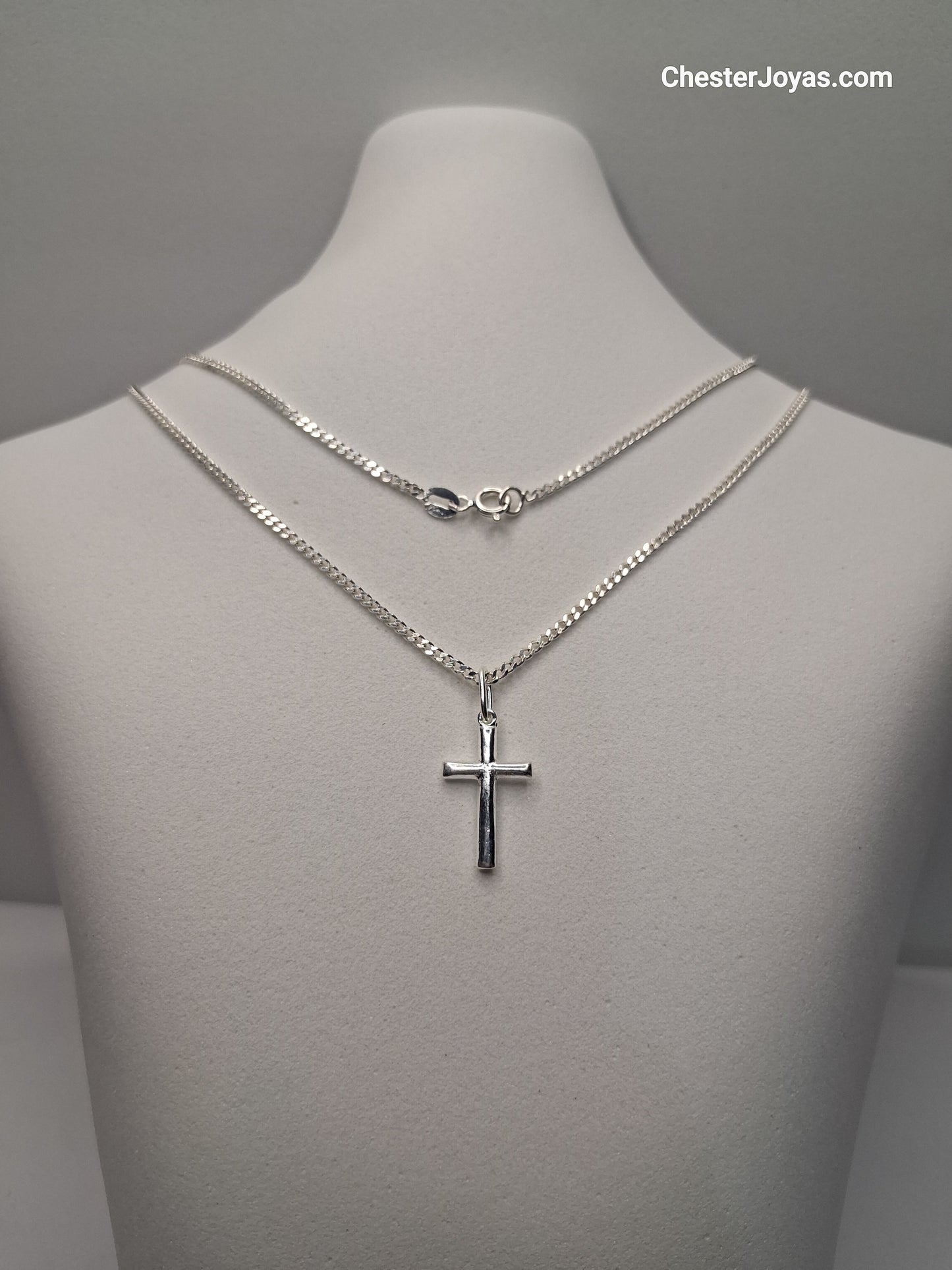 Collar - Cadena Diamantada x 60 cms - Cruz Chica - Plata925 - Caballero.