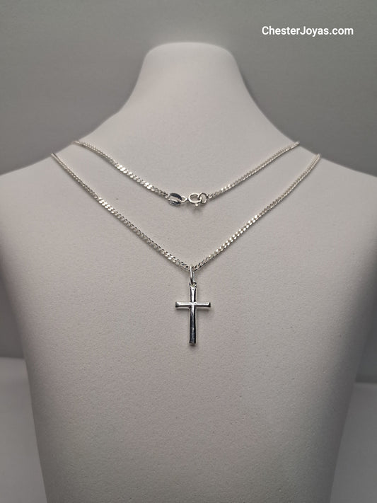 Collar - Cadena Diamantada x 60 cms - Cruz Chica - Plata925 - Caballero.