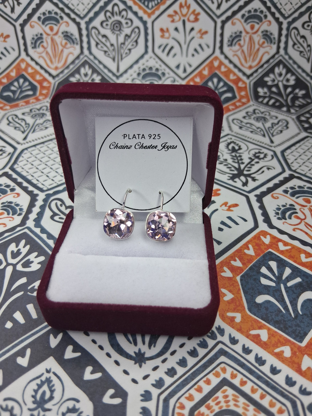 Aros Brisura Piedras Rosa Plata 925 - Dama