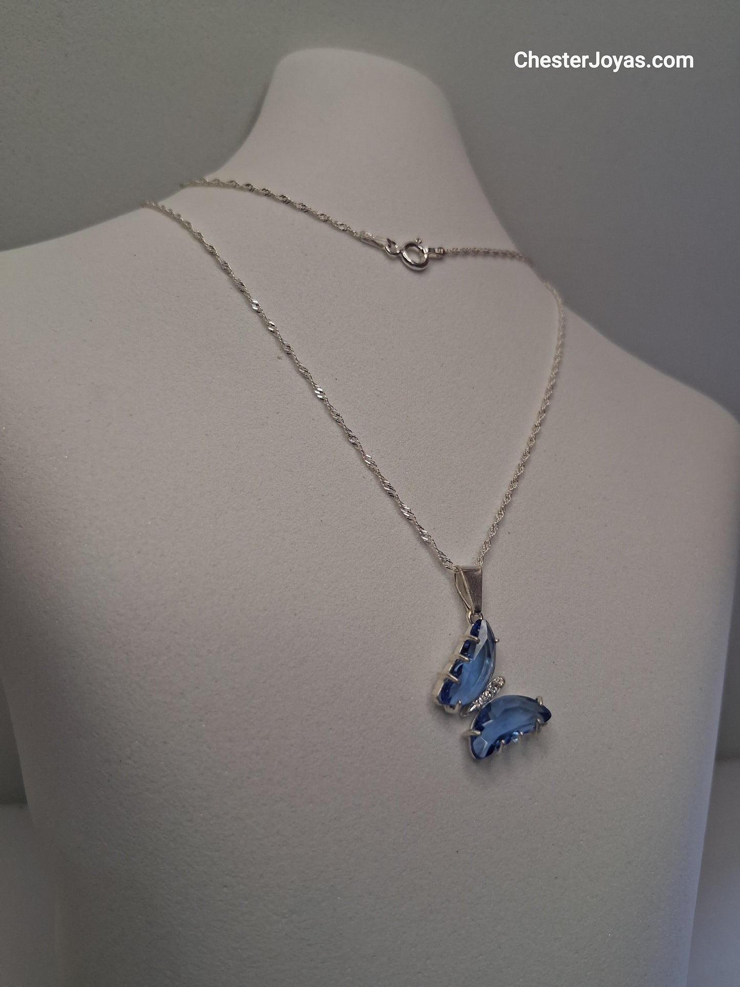 Collar - Mariposa Piedra aazul engazada (Singapur) - Plata925 - Dama.