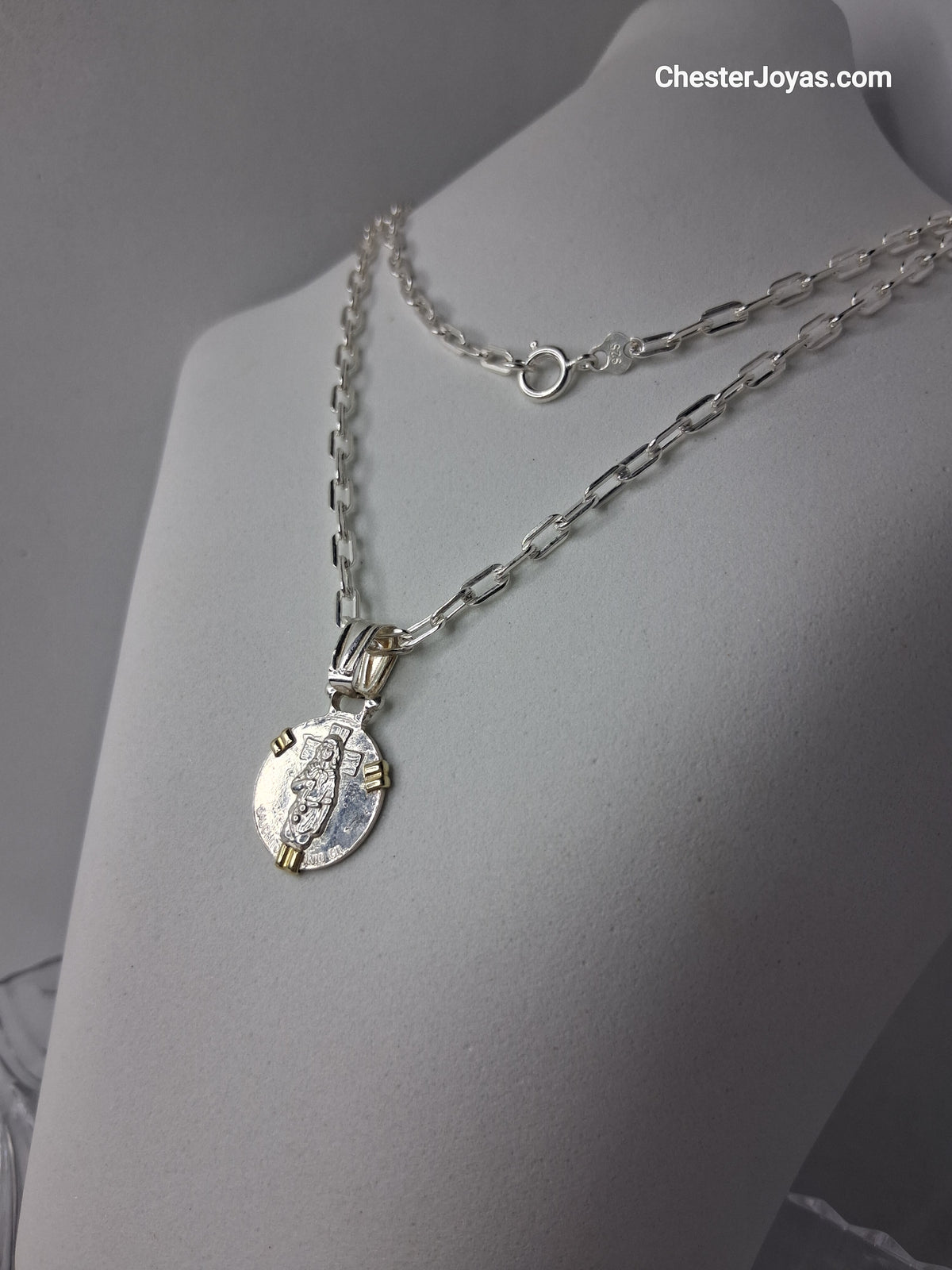 Collar - Forcet F-80 x 70 cms - Plata925 - Dije Gauchito Gil Plata y Oro - Caballero.