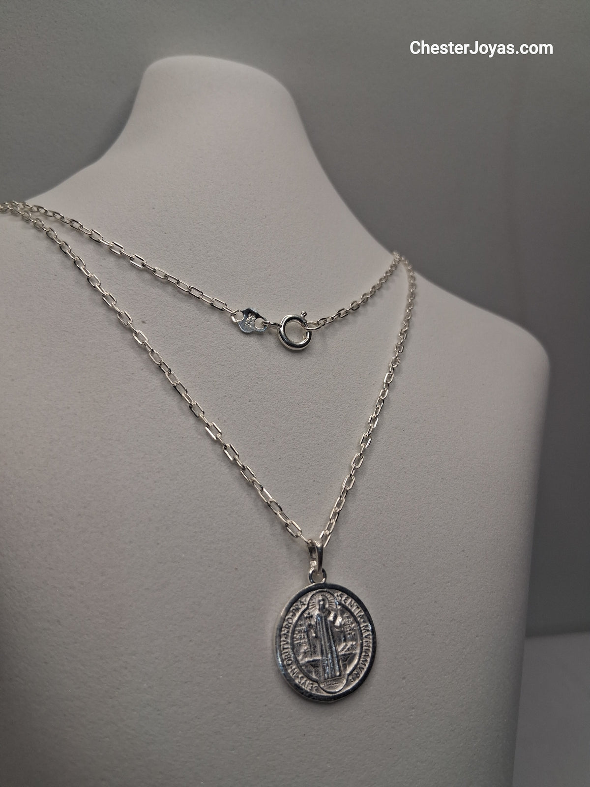 Collar Cadena Mini Forcet x 60 cm Plata 925 con Dije San Benito - Caballero