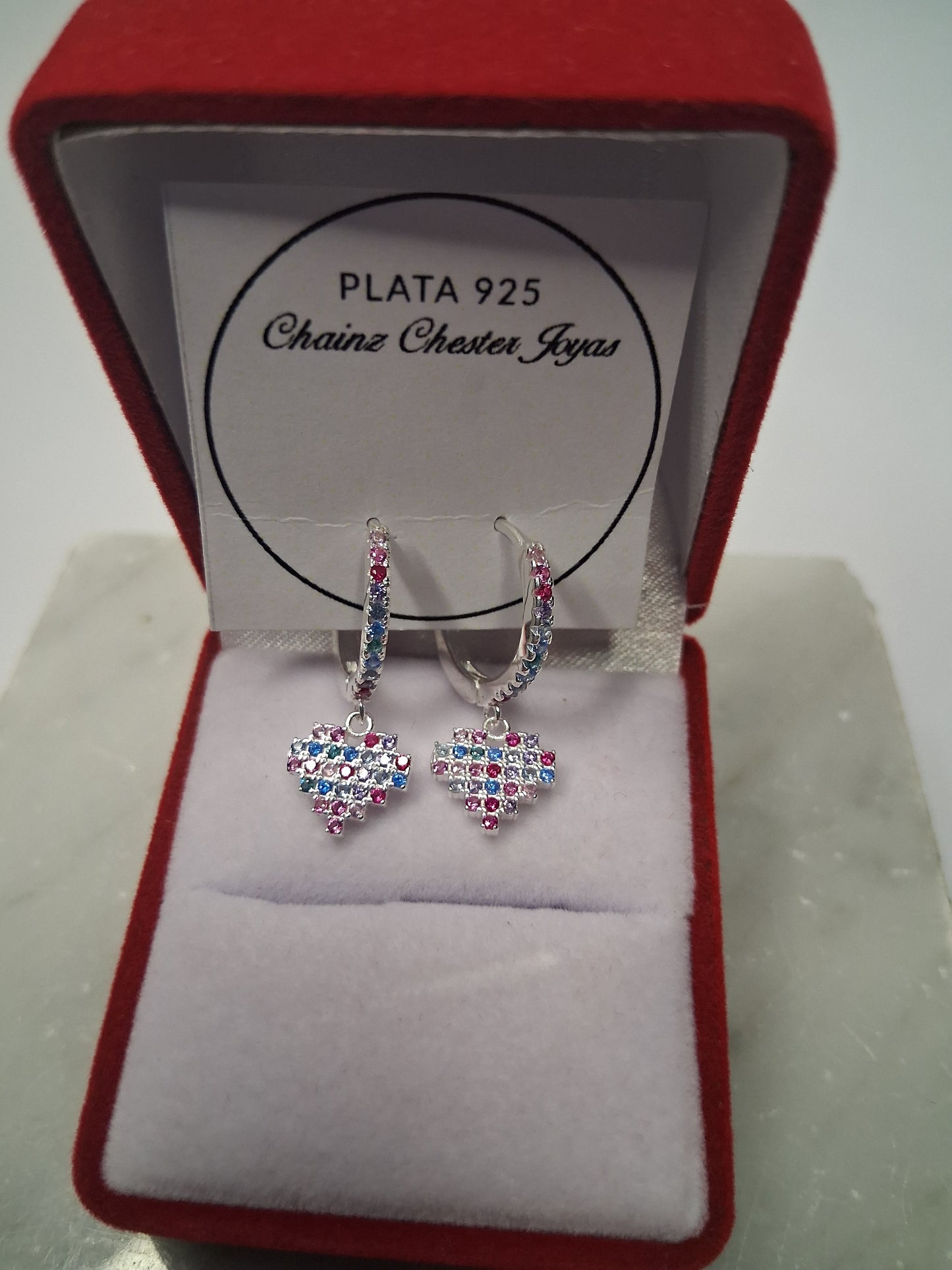 Aros - Argollas c/ Dije corazon de colores - Plata 925