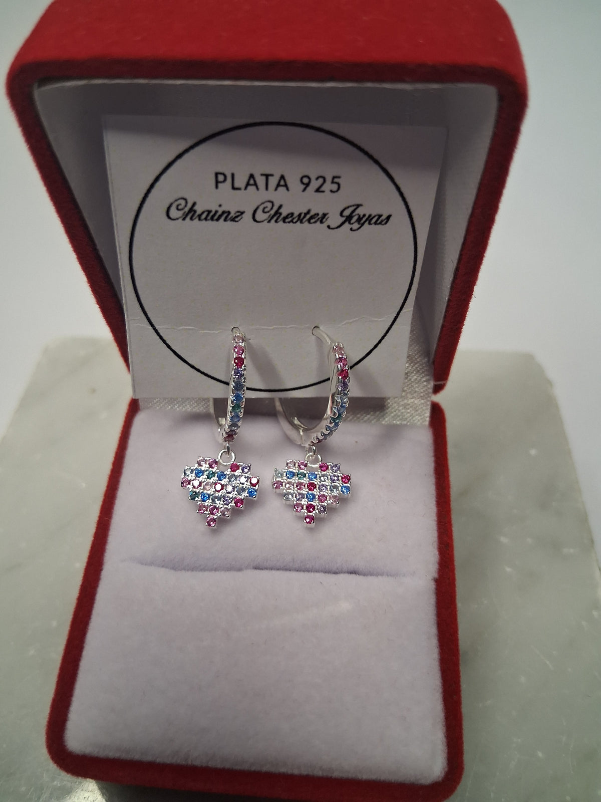 Aros - Argollas c/ Dije corazón de colores - Plata 925