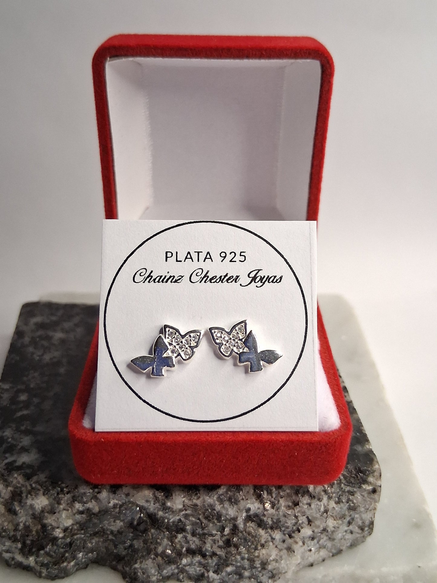 Aros - Pasantes mariposa con piedras - Plata925- Dama.