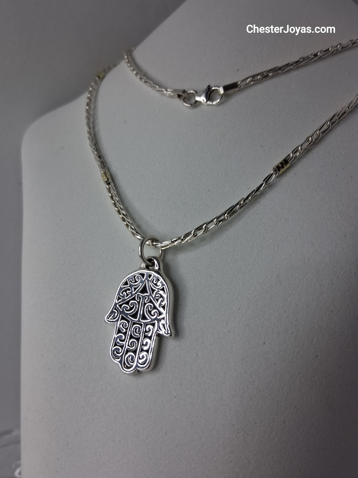Collar - Plata y Oro x 45 cm - Dije Mano de Fatima - Plata925 - Dama.