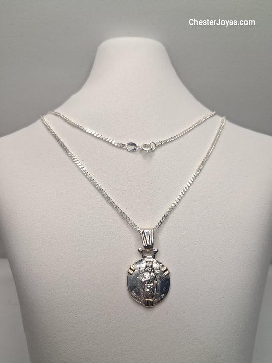 Collar - Cadena Diamantada x 60 cms - Plata925 - Dije Gauchito Gil Plata y Oro.