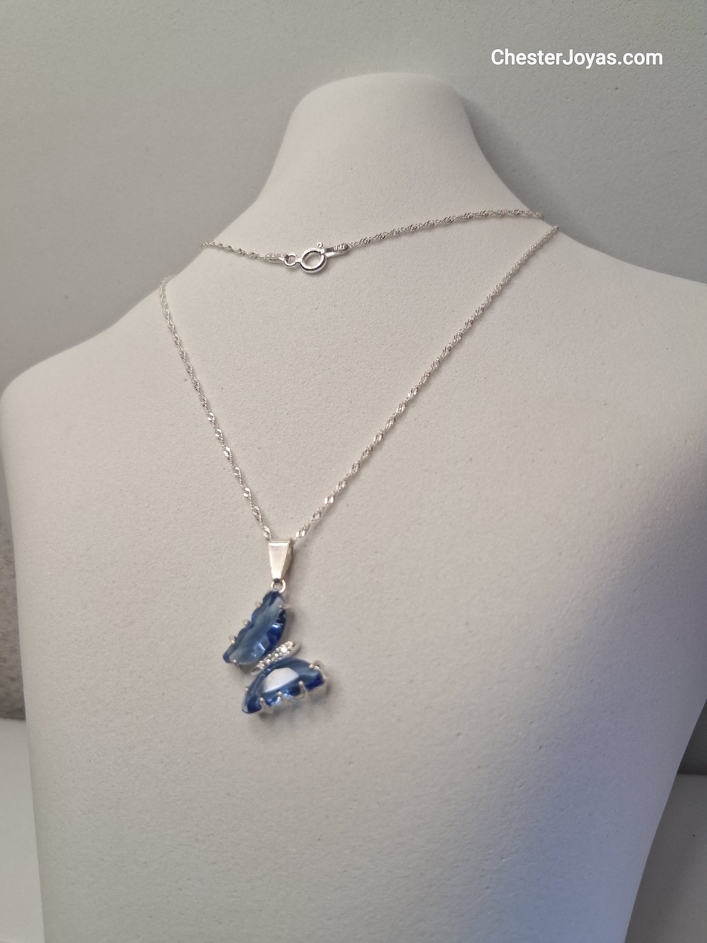 Collar - Mariposa Piedra aazul engazada (Singapur) - Plata925 - Dama.