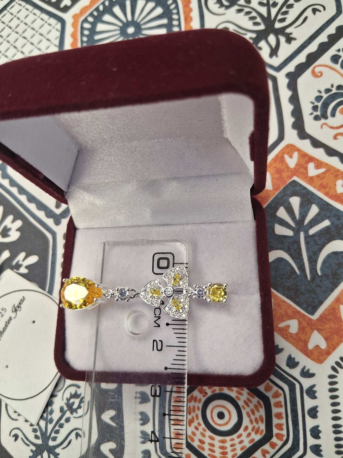Aros Colgantes Florales con Piedras Amarillas y Blancas Plata925 - Dama