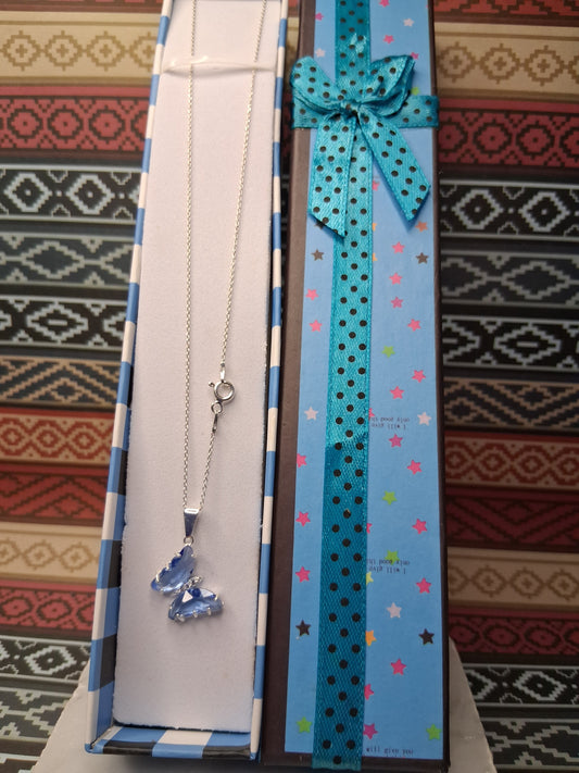 Collar - Mariposa Piedra Azul engazada - Plata925 - Dama.