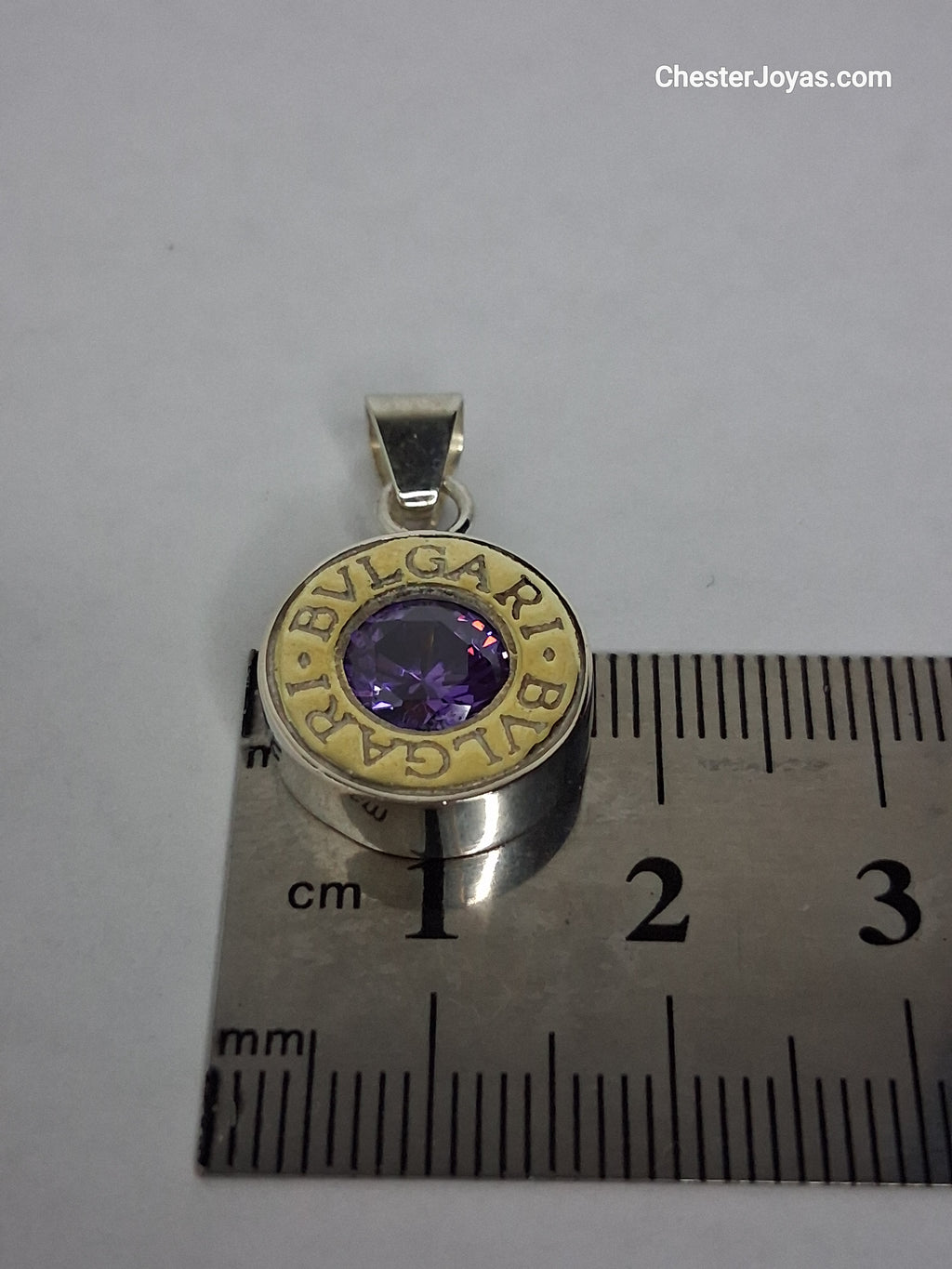 Collar -  Cadena Plata y Oro  x 45 cms - Dije BVLGARI (violeta) - Dama.