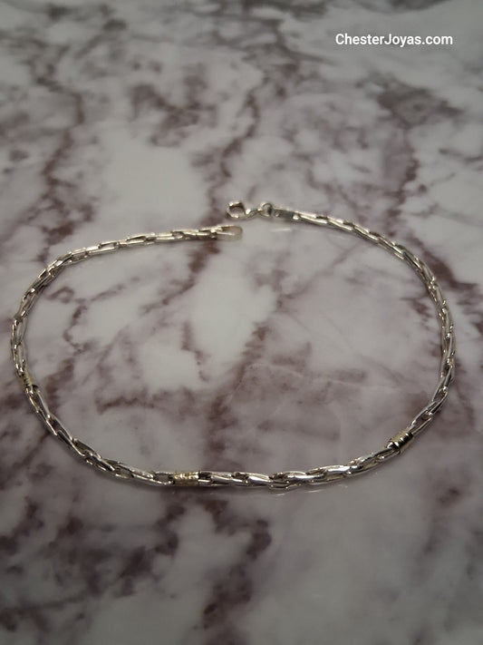 Pulsera N°1 - 21 cms - Plata y Oro - Caballero.