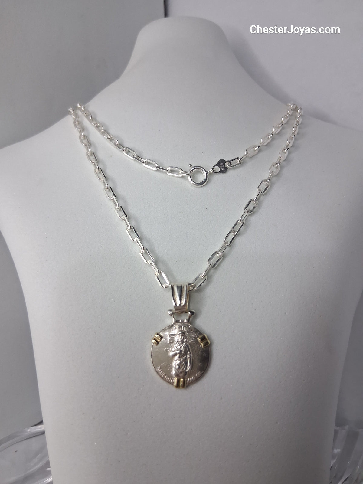 Collar - Forcet F-80 x 70 cms - Plata925 - Dije Gauchito Gil Plata y Oro - Caballero.