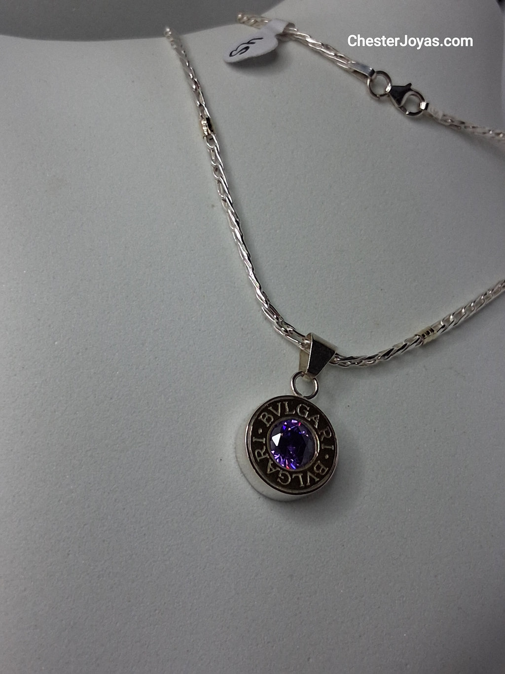 Collar -  Cadena Plata y Oro  x 45 cms - Dije BVLGARI (violeta) - Dama.